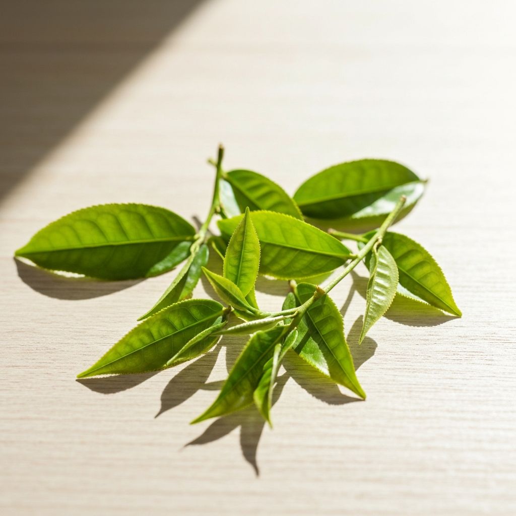 Frische grüne Teeblätter